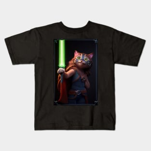 Fun Cat Print ~ AI Art ~ Fantasy Cat ~ Sci-fi Cat ~ Cats with Lightsabers Kids T-Shirt